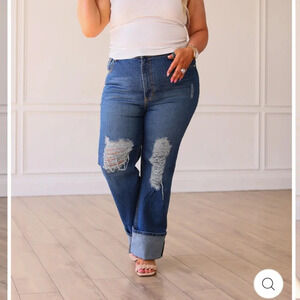 NWT Grace & Emma Mid Rise Chloe Straight Leg Distressed Denim Jeans Size 18